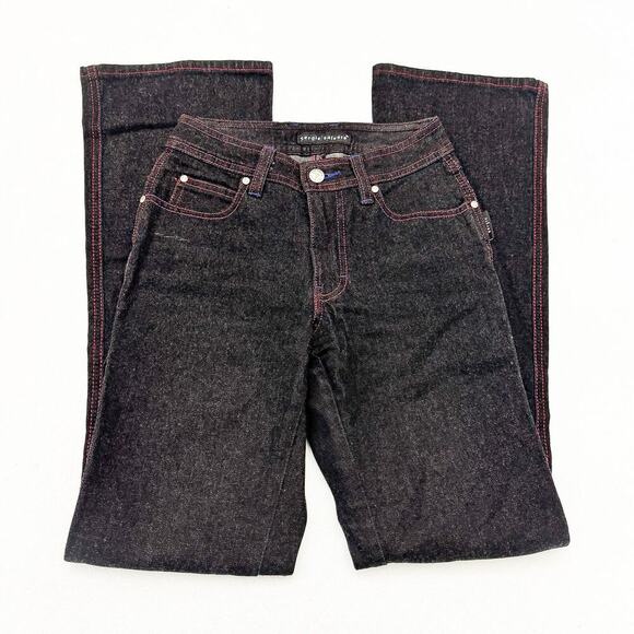 Sergio Valente Black Wide Leg Denim jeans Red Contrast Stitching Size 25 - Picture 4 of 7